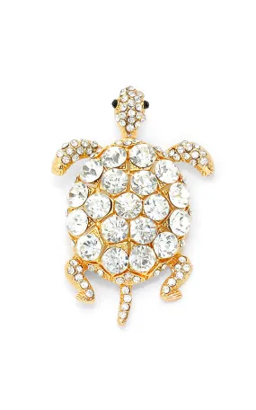 0611 Gold Clear Crystal turtle brooch