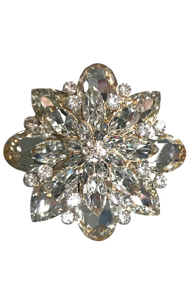 06672 Gold / Clear Crystal Chunky Flower brooch