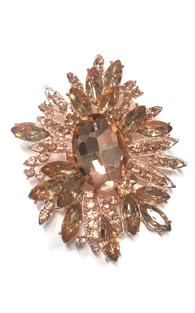 0695 Gold/Topaz Crystal Stone Flower Leaf Cluster Brooch