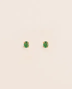 18K Simple Gold Studs w. Green Emerald