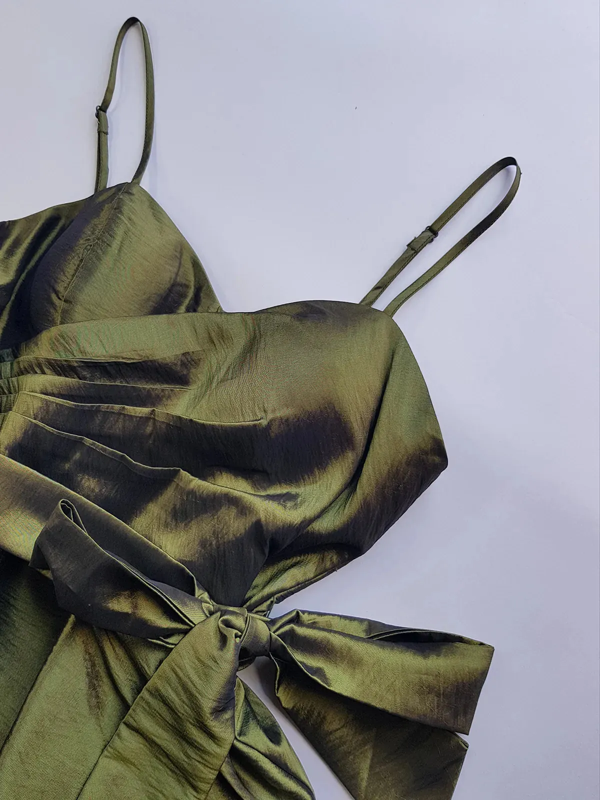 2000s Whimsical Iridescent Fairy Dress in Mystical Olive Green - Bubble Dress - Waist Tie Detailing