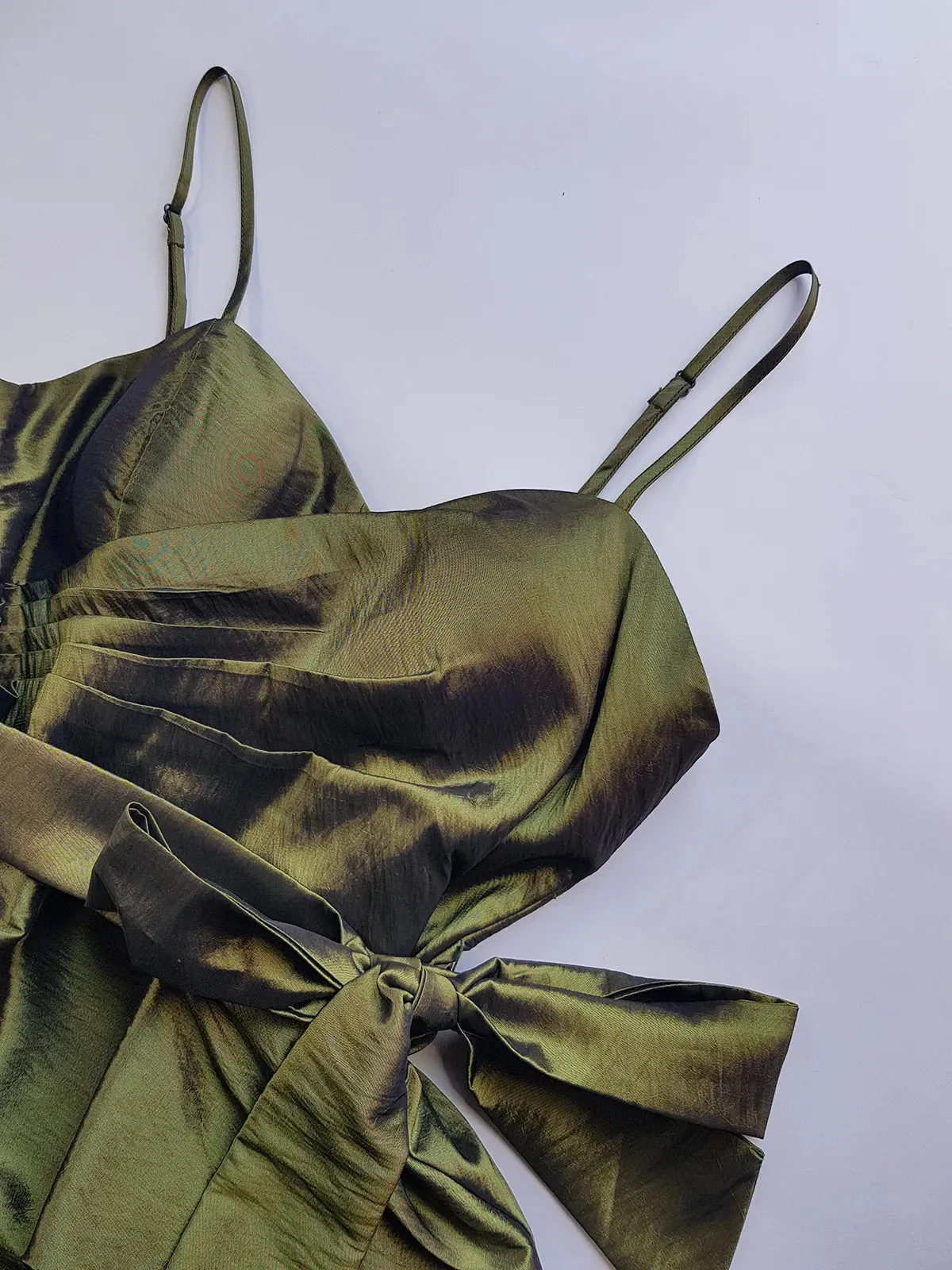 2000s Whimsical Iridescent Fairy Dress in Mystical Olive Green - Bubble Dress - Waist Tie Detailing