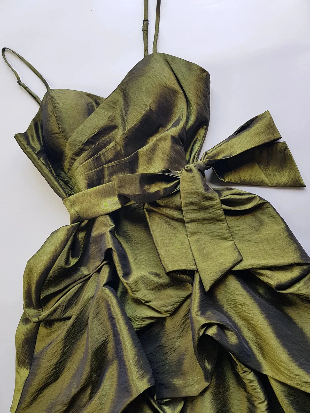 2000s Whimsical Iridescent Fairy Dress in Mystical Olive Green - Bubble Dress - Waist Tie Detailing