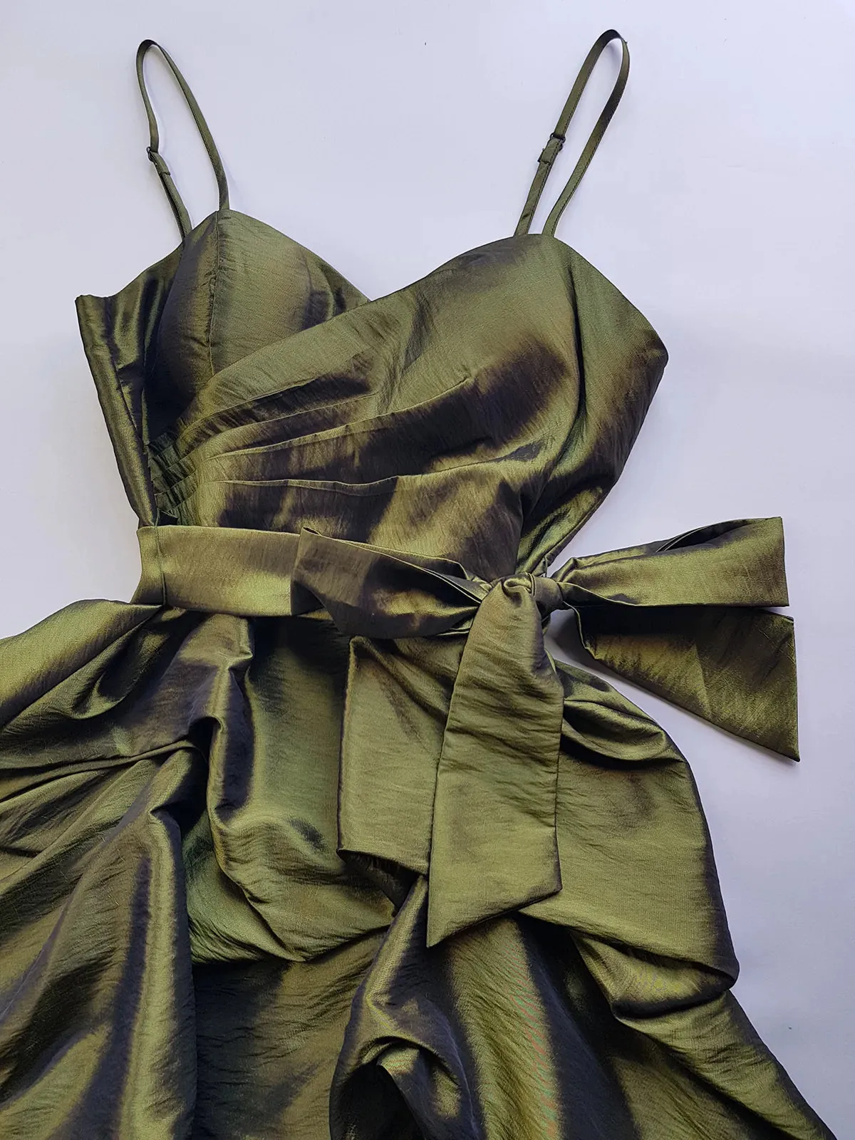 2000s Whimsical Iridescent Fairy Dress in Mystical Olive Green - Bubble Dress - Waist Tie Detailing