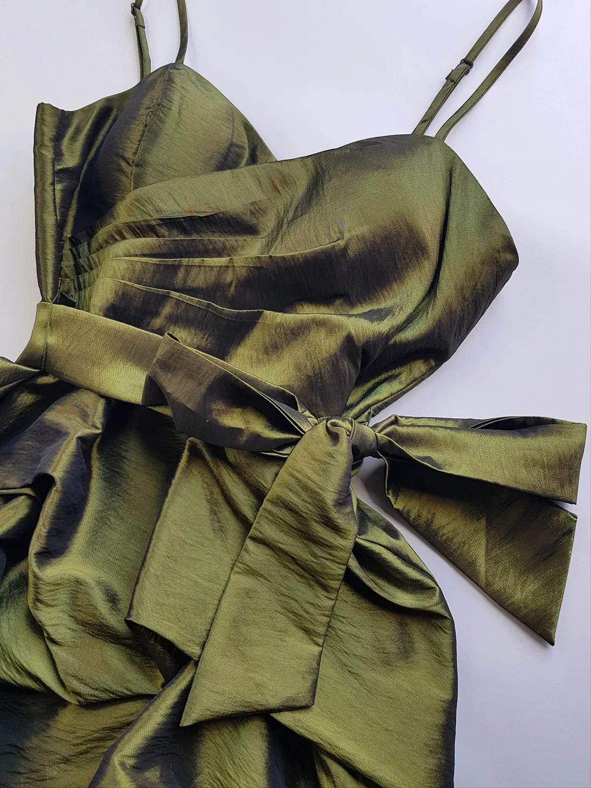 2000s Whimsical Iridescent Fairy Dress in Mystical Olive Green - Bubble Dress - Waist Tie Detailing