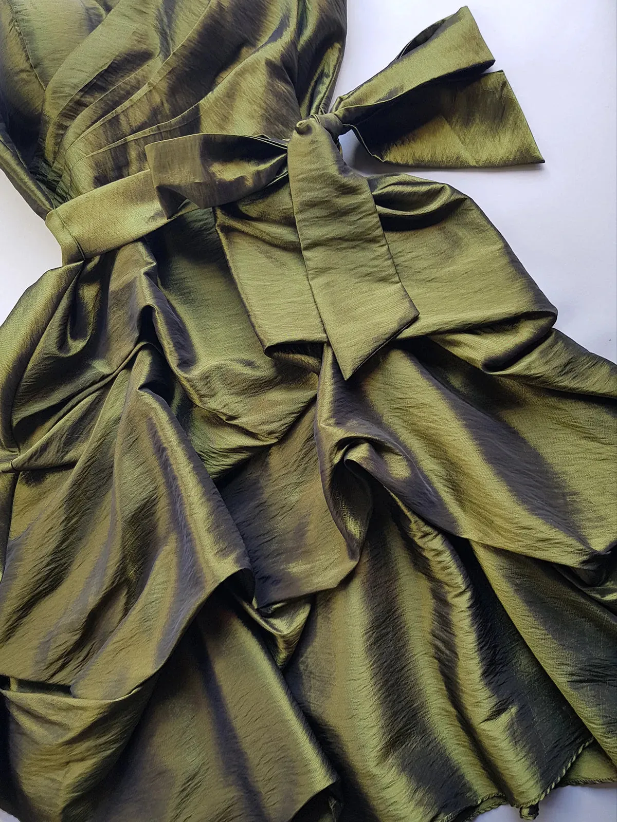 2000s Whimsical Iridescent Fairy Dress in Mystical Olive Green - Bubble Dress - Waist Tie Detailing