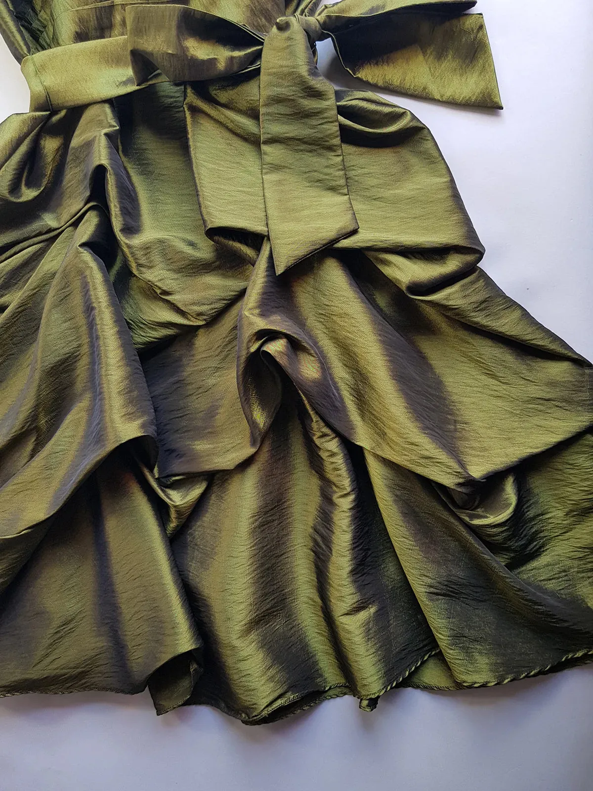 2000s Whimsical Iridescent Fairy Dress in Mystical Olive Green - Bubble Dress - Waist Tie Detailing