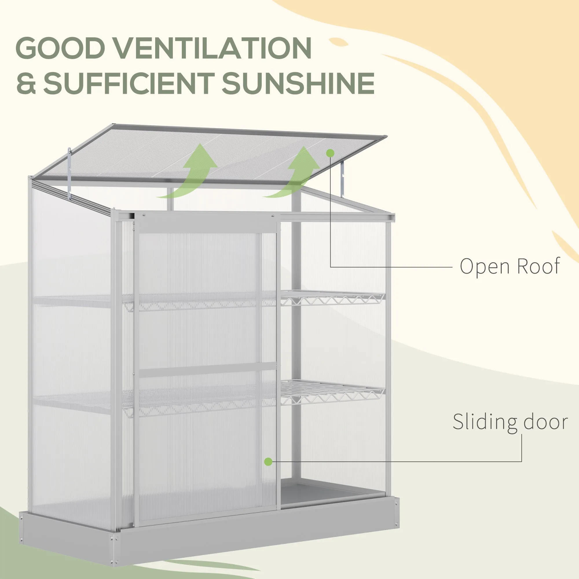 3-Tier Mini Greenhouse Garden Cold Frame Plant Growth House w / Polycarbonate Panels, Openable Roof, 129.5 x 58 x 140 cm, Silver