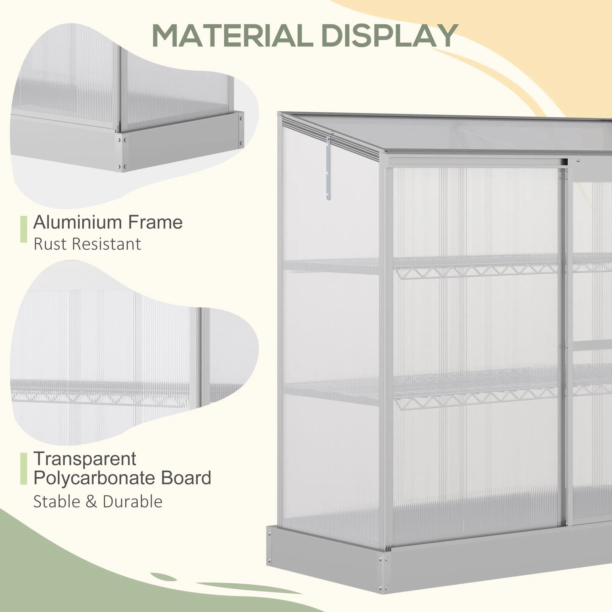 3-Tier Mini Greenhouse Garden Cold Frame Plant Growth House w / Polycarbonate Panels, Openable Roof, 129.5 x 58 x 140 cm, Silver