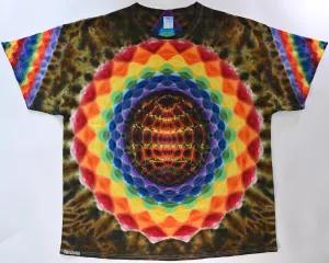 3X 20Pt Mandala Fiery Cosmic Egg Cntr/ Honeycomb Geometric Tower Back/ Honeycomb Bands on Corners Slvs/Scrunch Tie Dye T-Shirt