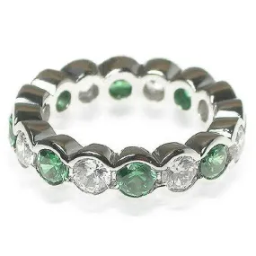 4.10 CT Round Cut Green Emeralds & Diamonds - Eternity Ring