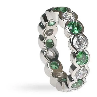 4.10 CT Round Cut Green Emeralds & Diamonds - Eternity Ring