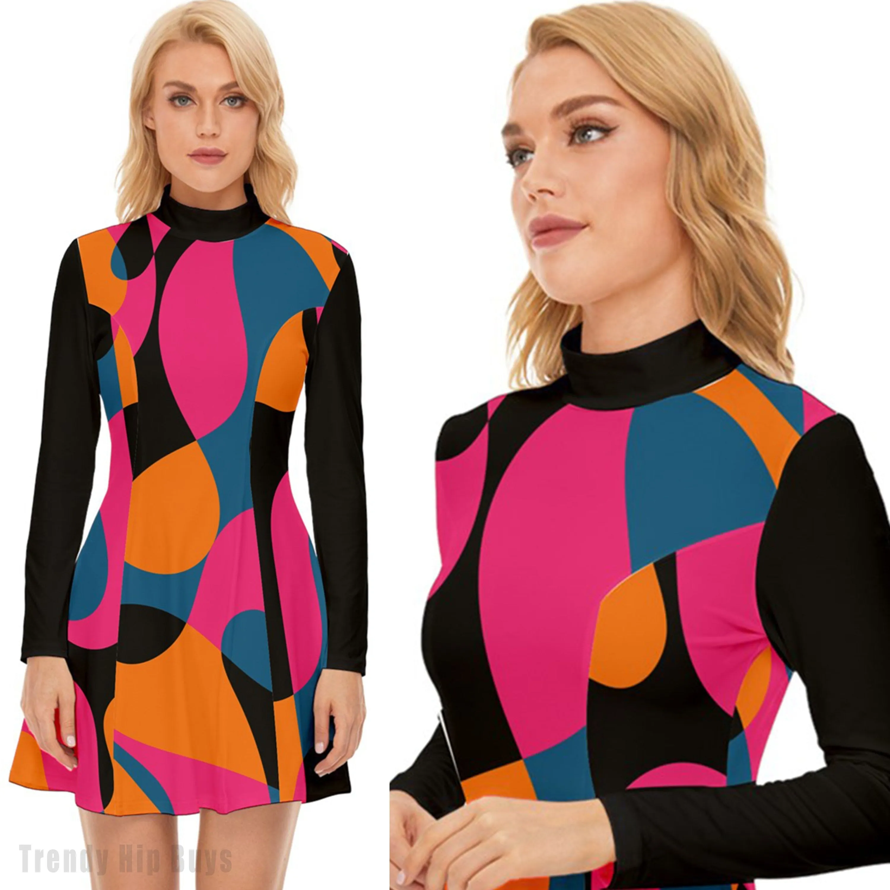 60s Dress Style, Mod Dress, Abstract Dress, Blue Pink Op Art Dress, GOGO Dress, 60s style dress, 60s mini dress,Retro Dress,Geometric Dress