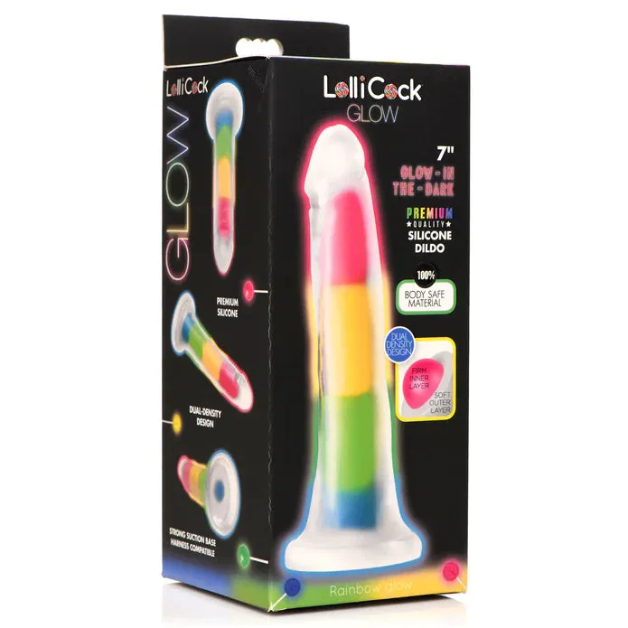 7 Inch Glow-In-The-Dark Rainbow Silicone Dildo