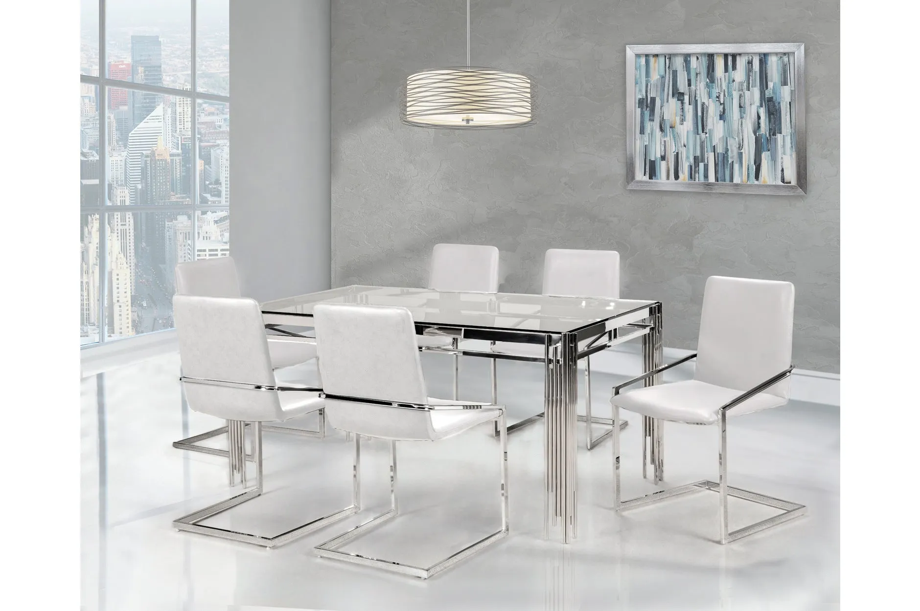 7 Piece Porfirio Dining Set with Jasmine White Side Chair