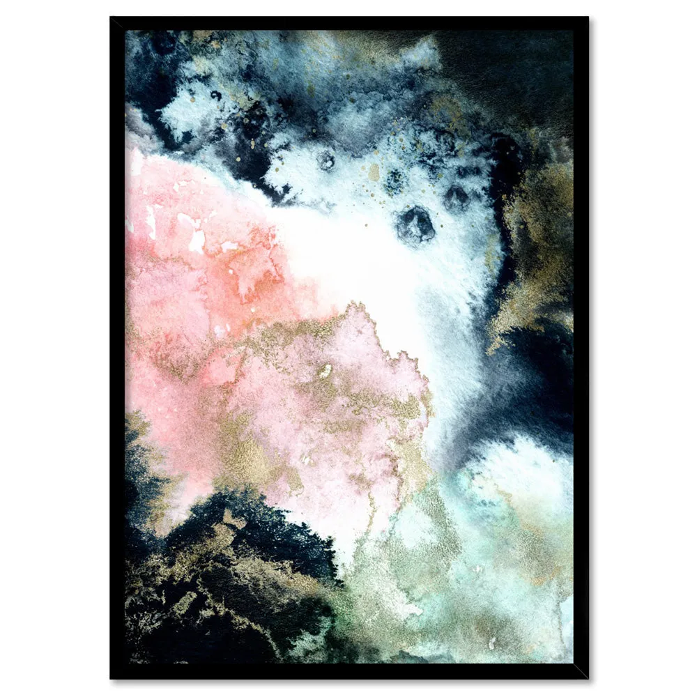 Abstract Ink Voyage, gold look highlights - Art Print