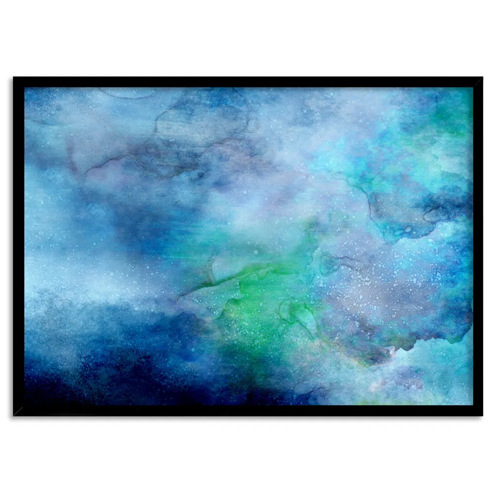 Abstract Watercolour & Ink Blue Depths - Art Print