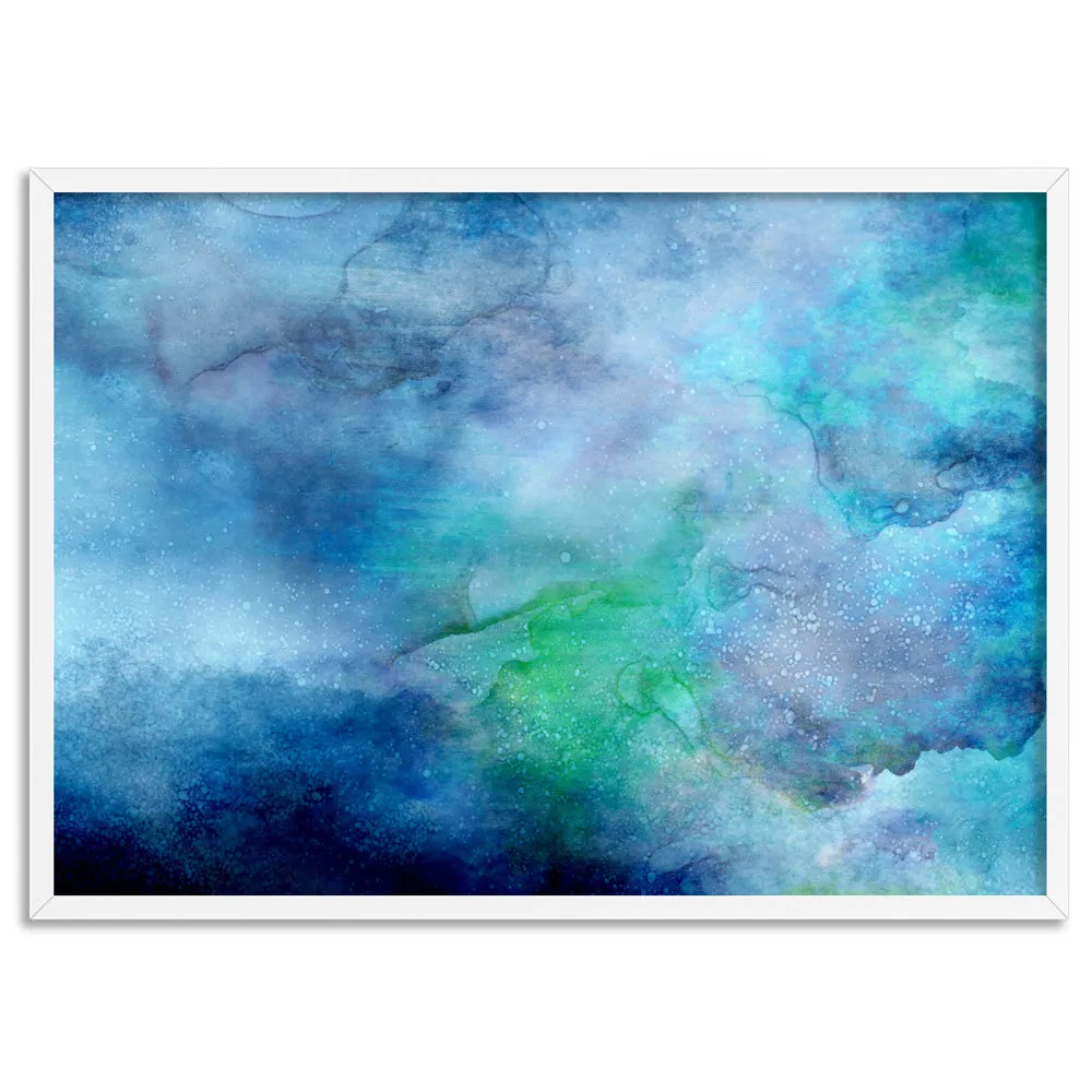 Abstract Watercolour & Ink Blue Depths - Art Print