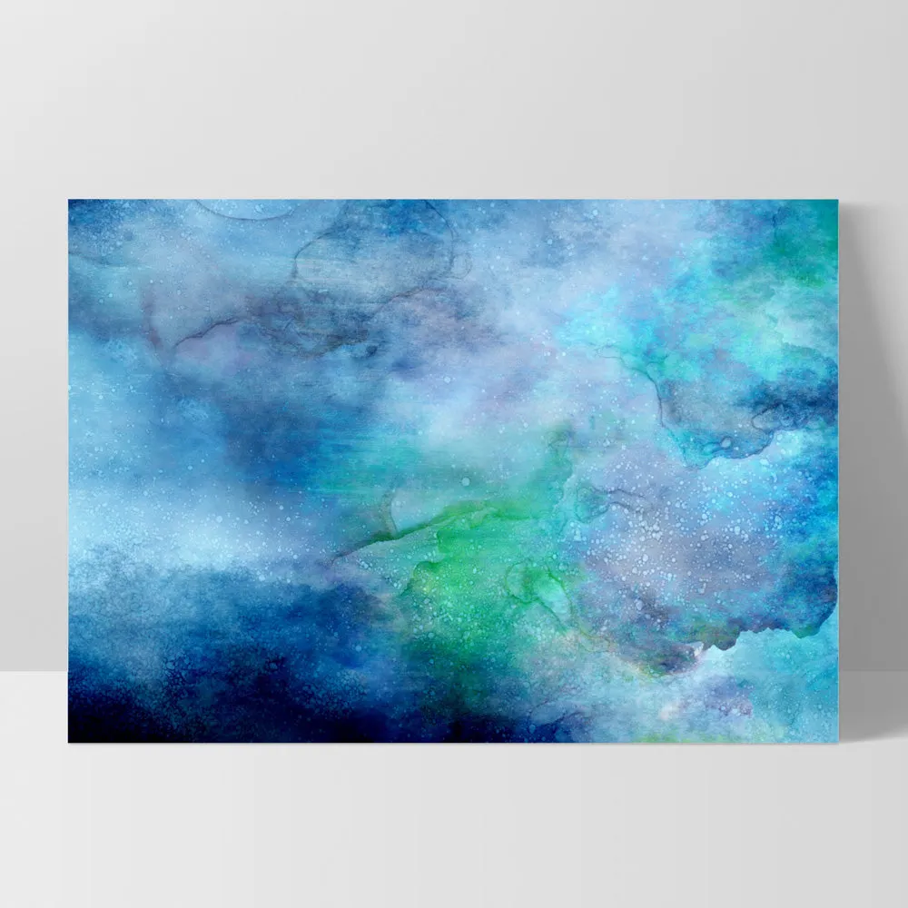 Abstract Watercolour & Ink Blue Depths - Art Print