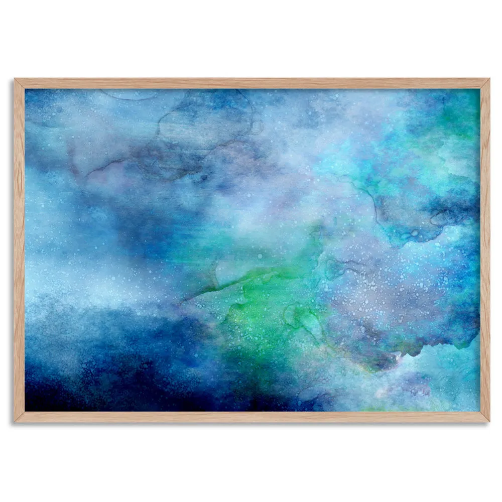 Abstract Watercolour & Ink Blue Depths - Art Print