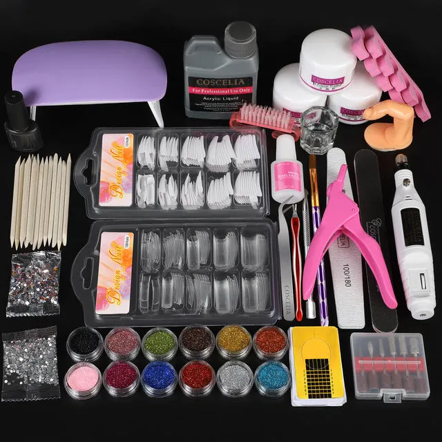 Acrylic Powder Set Nail Drying Lamp Nail Drill Glitter All For Manicure Machine Tools Brush Professional Nail Kit Nails