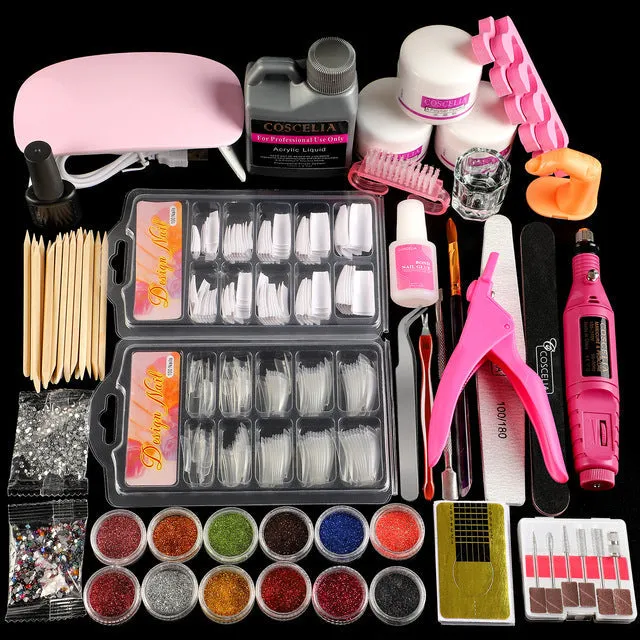 Acrylic Powder Set Nail Drying Lamp Nail Drill Glitter All For Manicure Machine Tools Brush Professional Nail Kit Nails