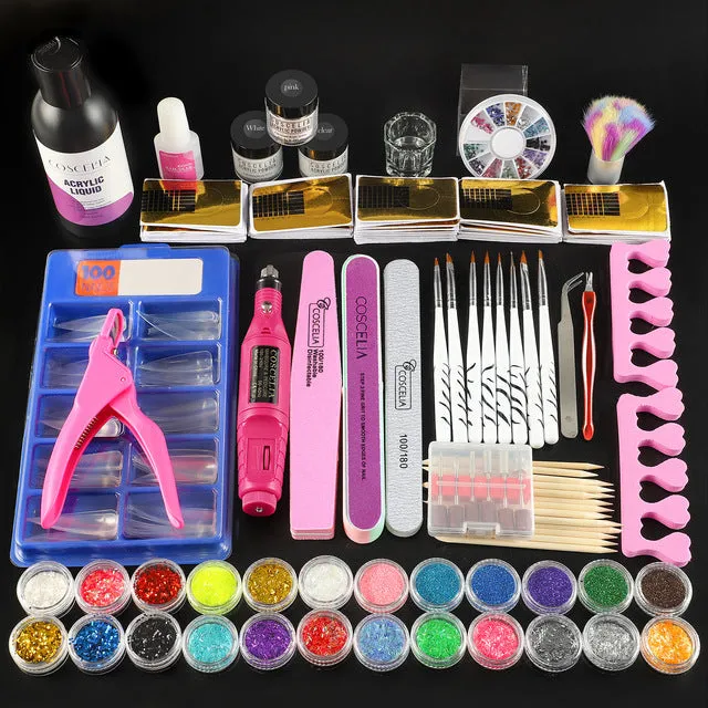 Acrylic Powder Set Nail Drying Lamp Nail Drill Glitter All For Manicure Machine Tools Brush Professional Nail Kit Nails