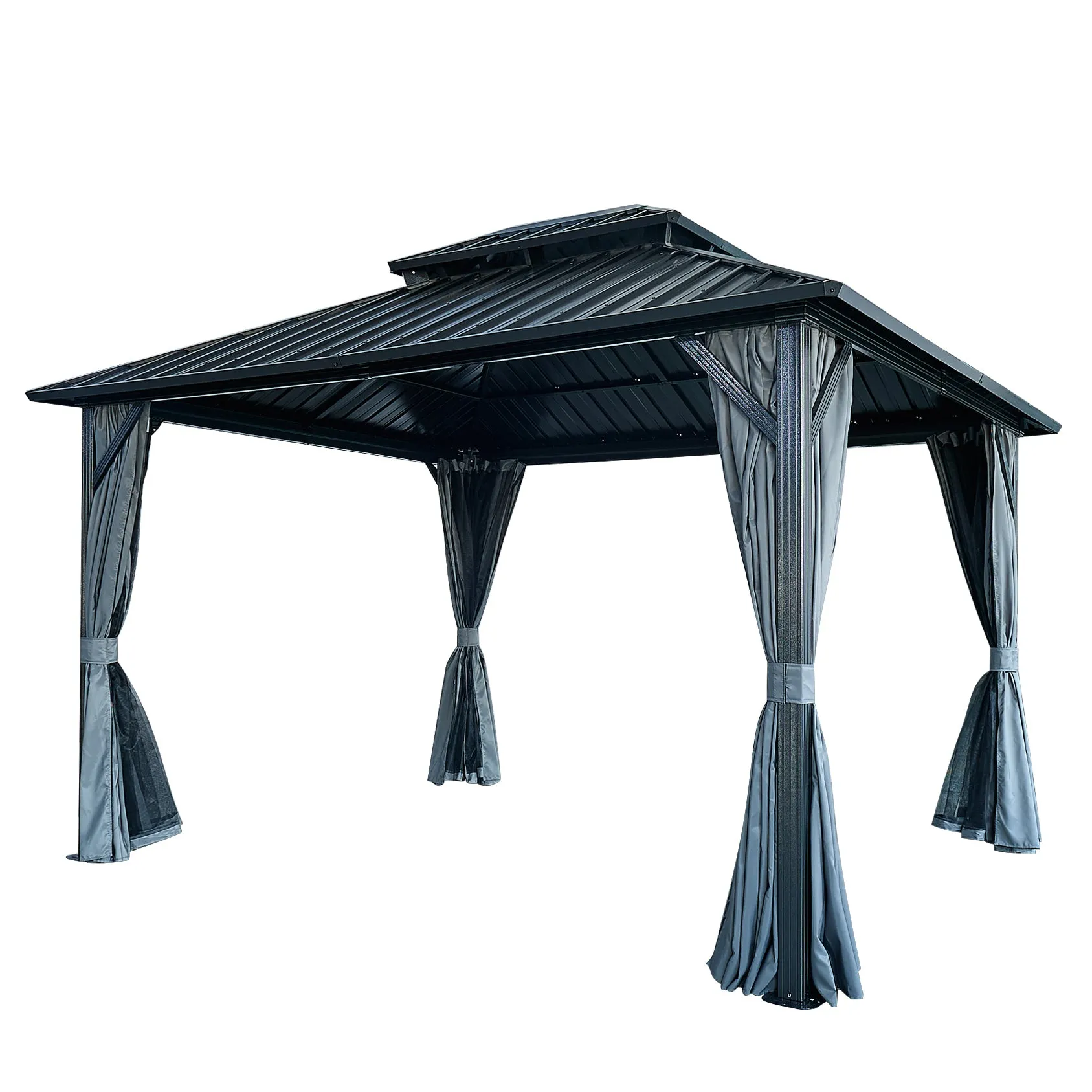 Afix 10 X 12 ft  Permanent Hardtop Gazebo Canopy - Black