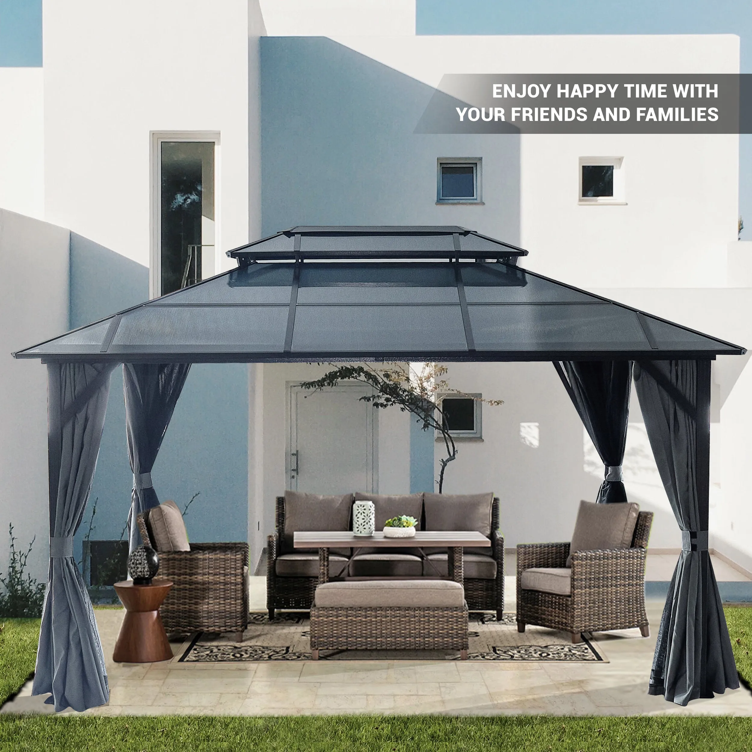 Afix 10 X 13 ft  Permanent Hardtop Gazebo Canopy - Black