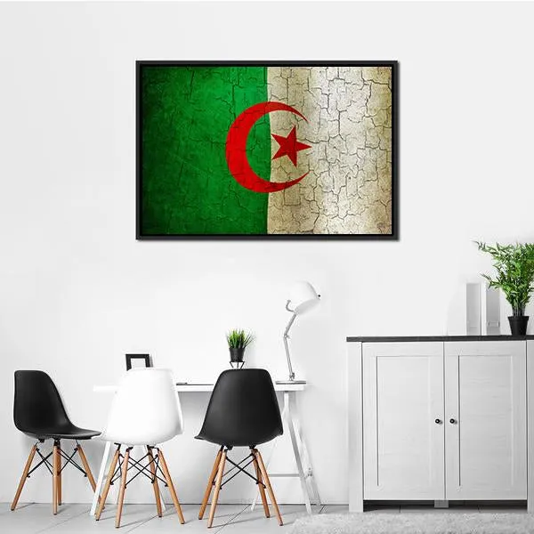 Algerian Flag On Grunge Canvas Wall Art