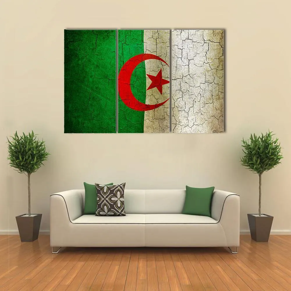 Algerian Flag On Grunge Canvas Wall Art