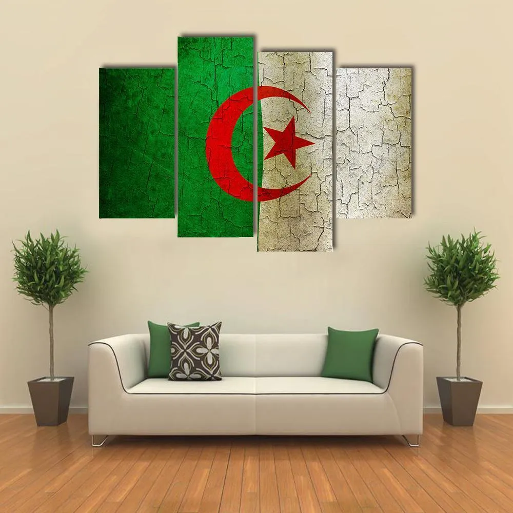 Algerian Flag On Grunge Canvas Wall Art