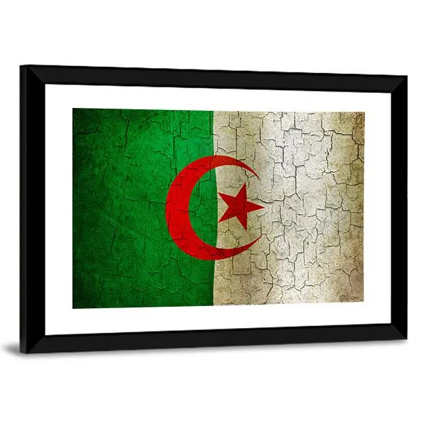 Algerian Flag On Grunge Canvas Wall Art