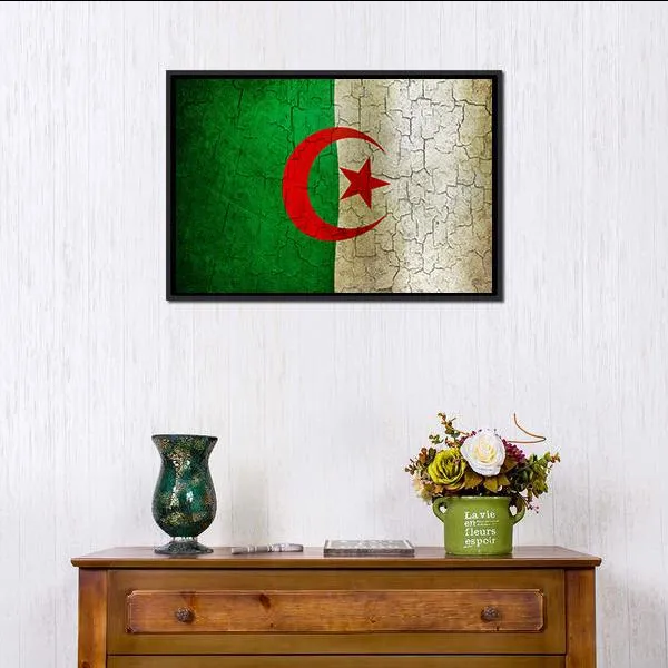 Algerian Flag On Grunge Canvas Wall Art