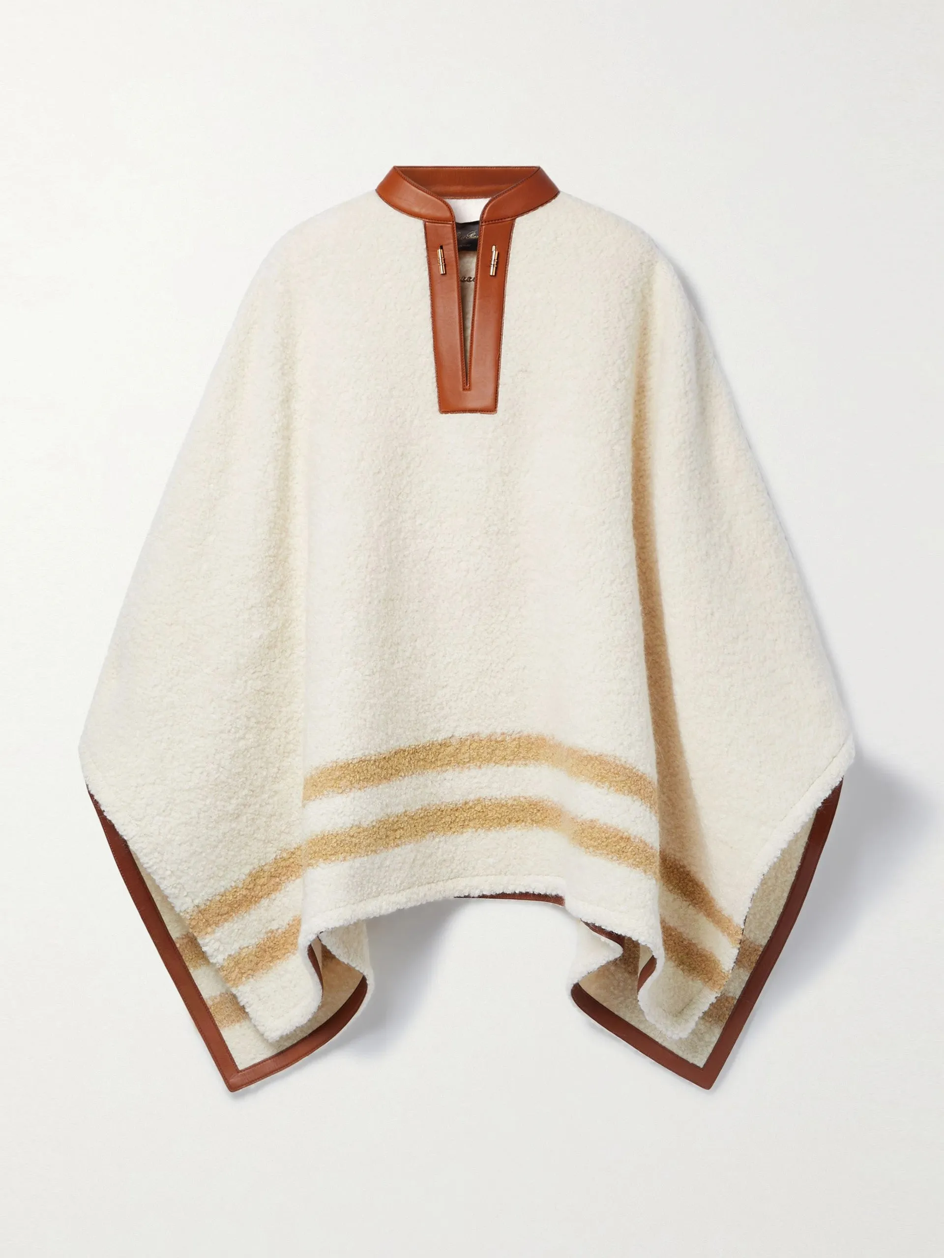 Alpaca-blend white and beige poncho