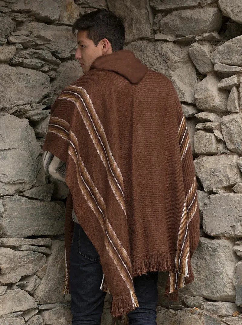 Alpaca Poncho for Men Hooded