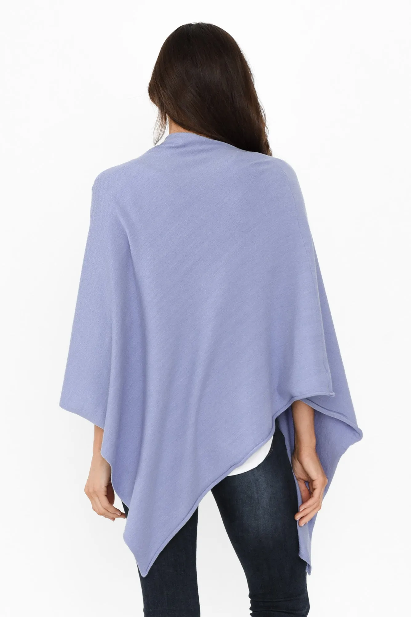 Amy Blue Wool Blend Poncho