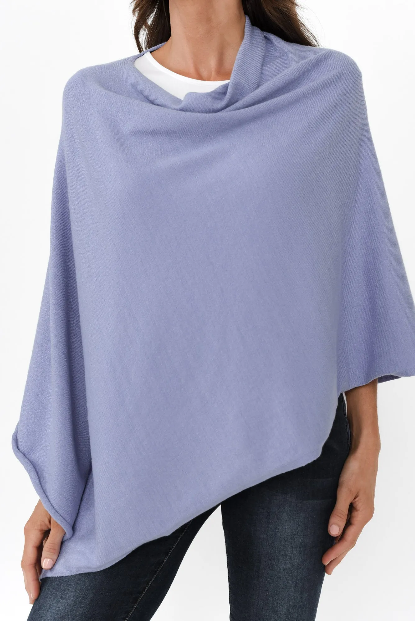 Amy Blue Wool Blend Poncho