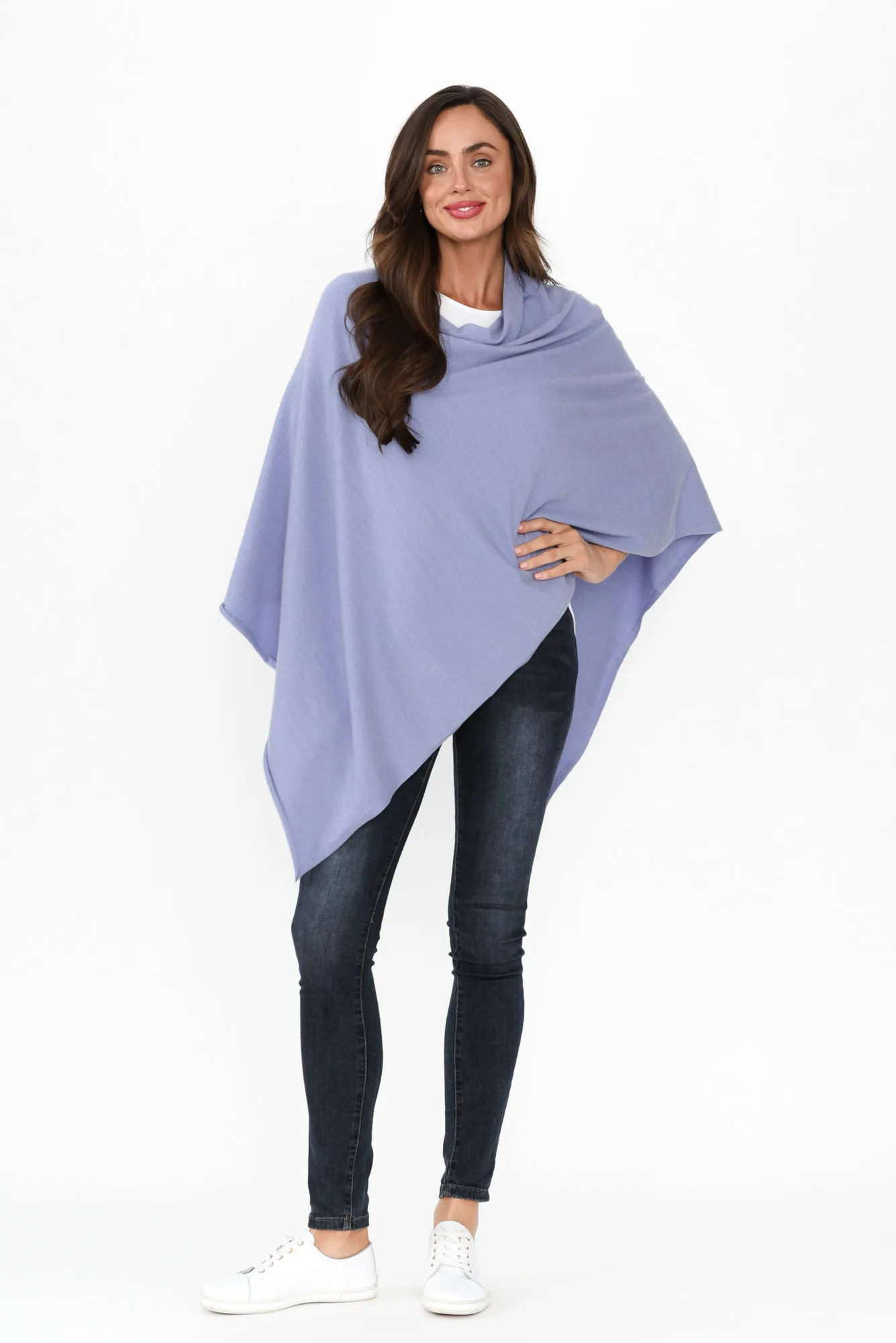 Amy Blue Wool Blend Poncho