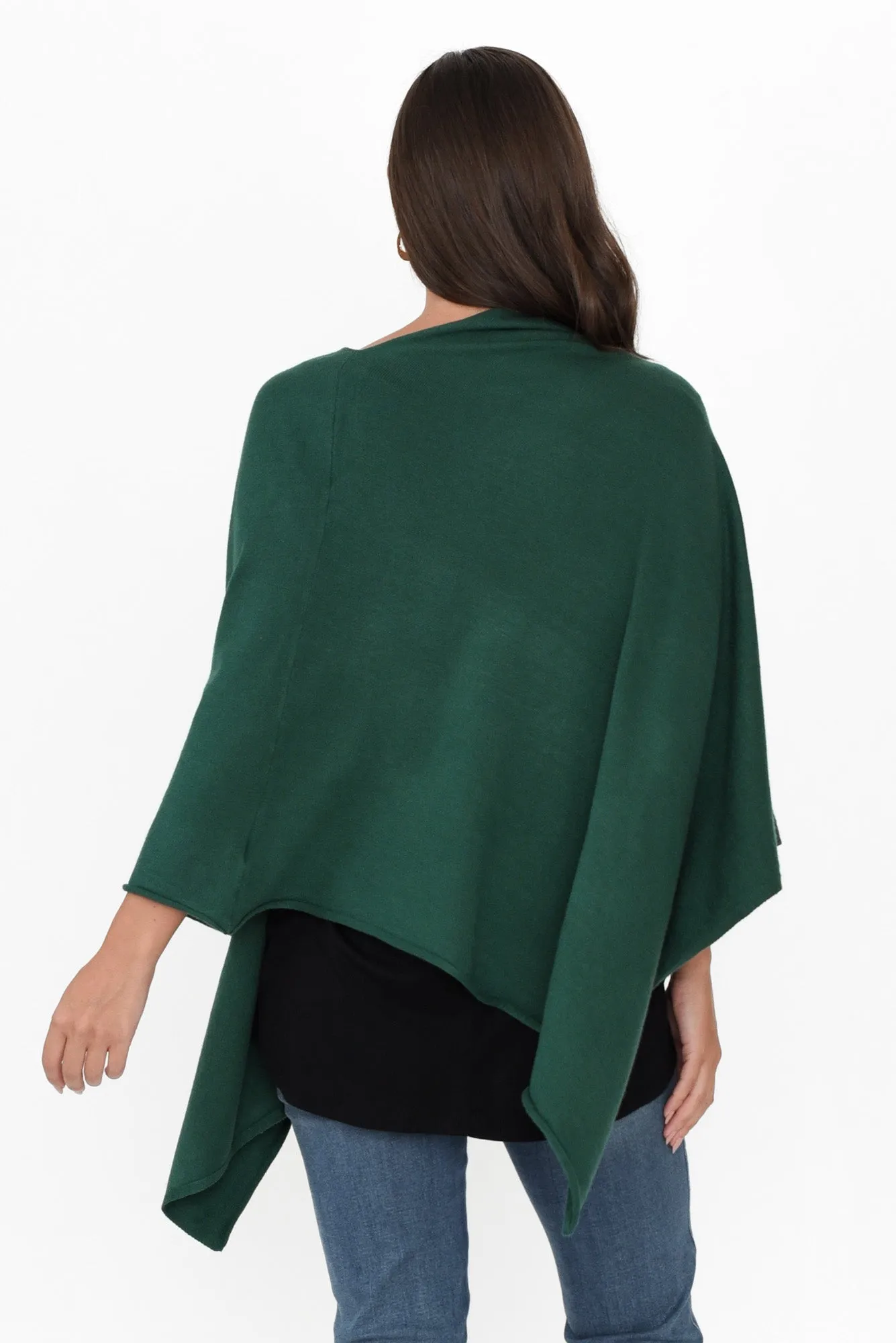 Amy Dark Green Wool Blend Poncho