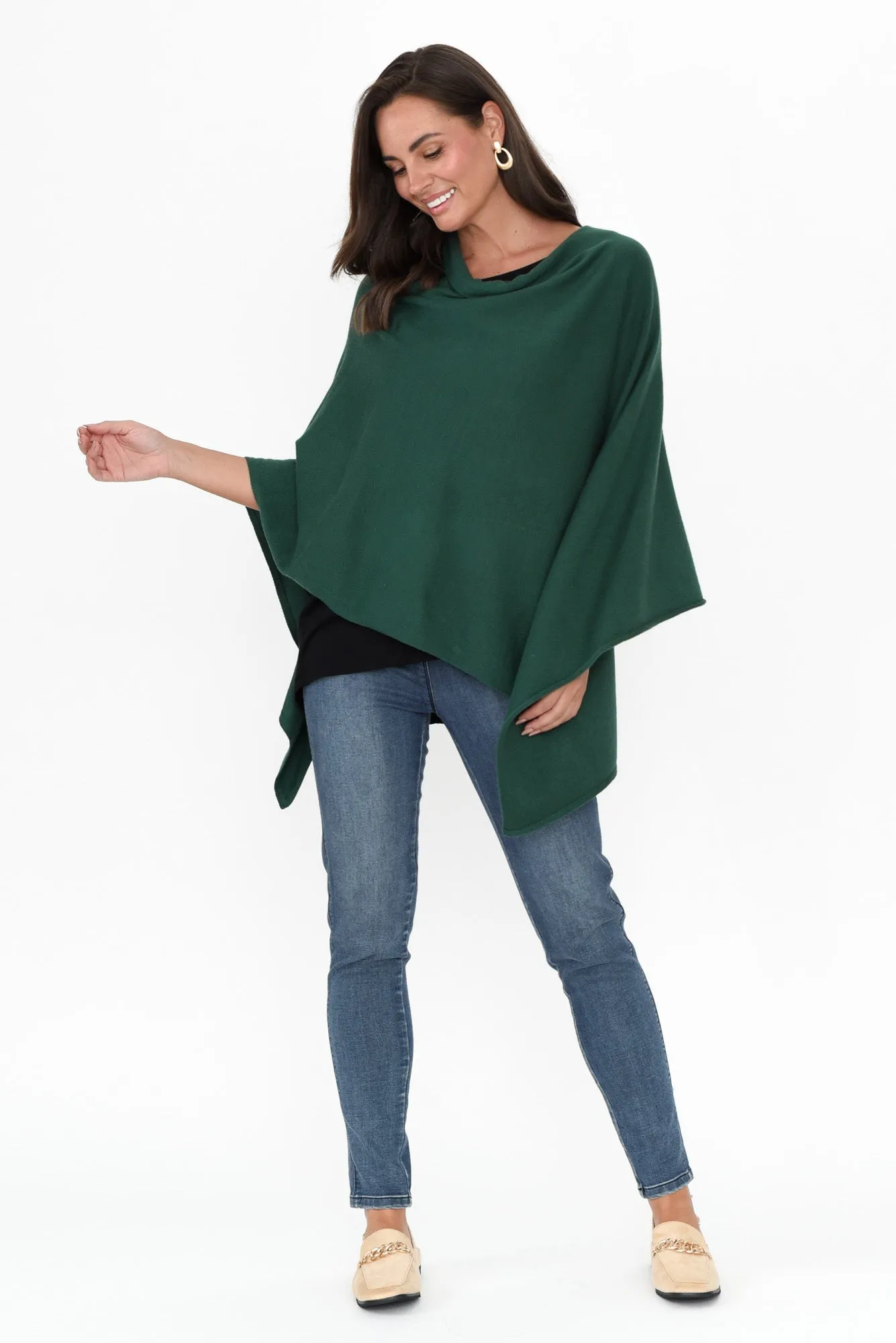 Amy Dark Green Wool Blend Poncho