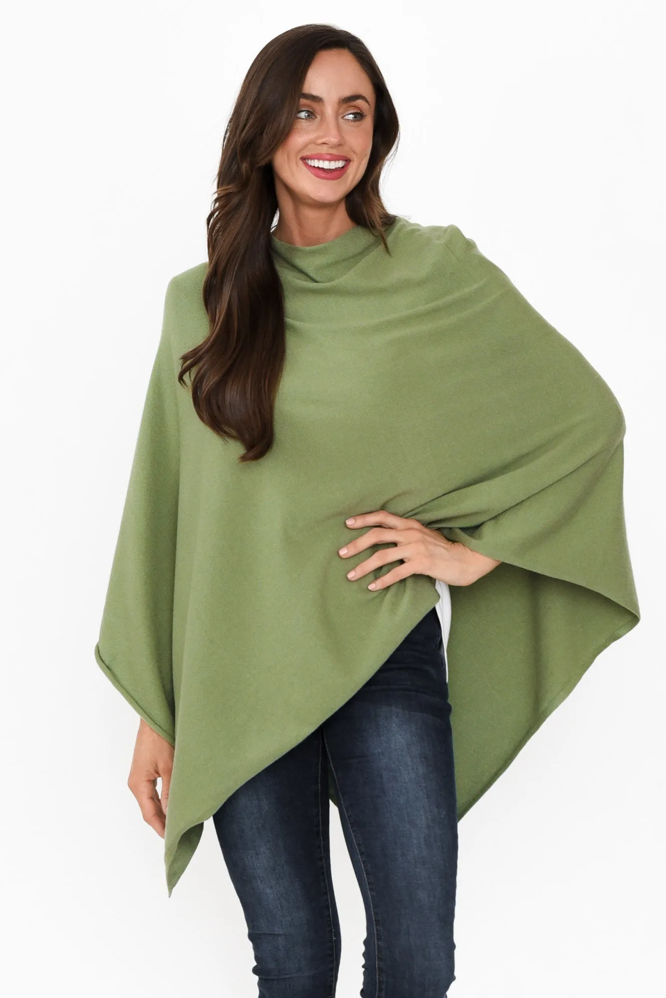 Amy Olive Wool Blend Poncho