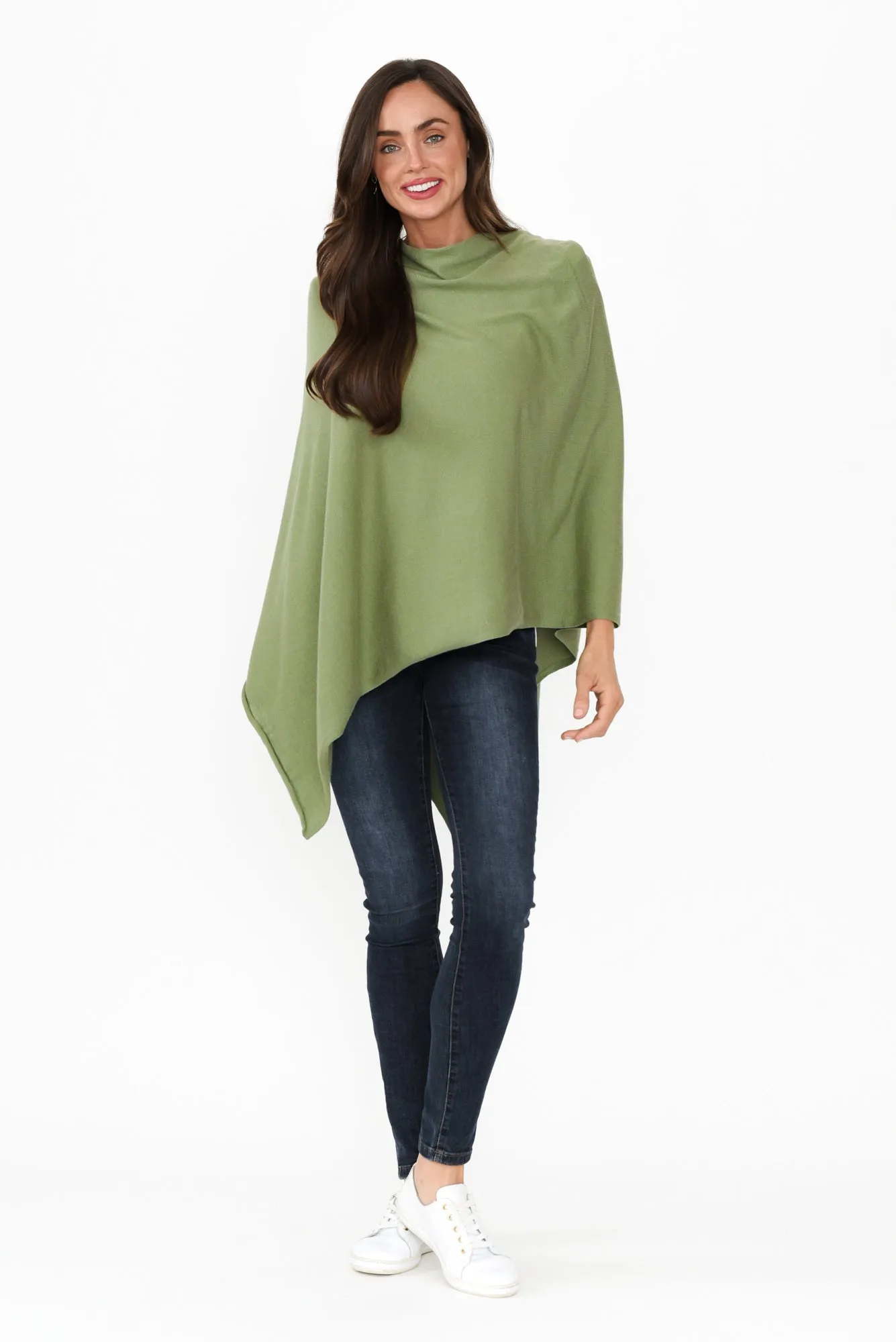 Amy Olive Wool Blend Poncho