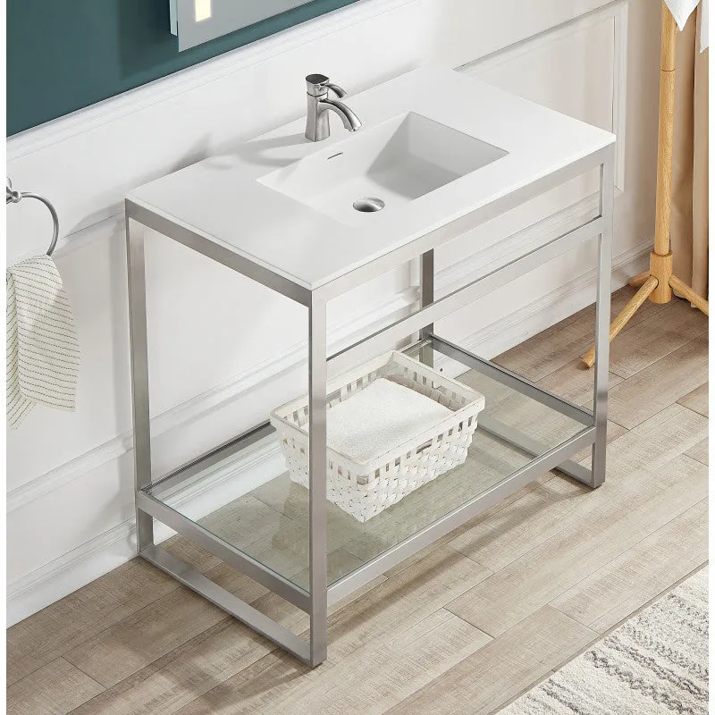 ANZZI Orchard 36 in. Console Sink with Glossy White Counter Top