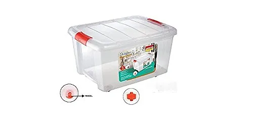 ARISTO Multipurpose Plastic Storage Container Box with Wheels 25 LTR (Clear, Transparent), (45.8 x 34 x 26 cm, Rectangular)