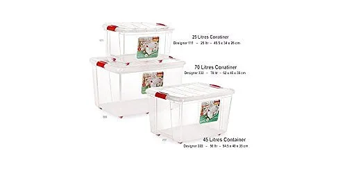 ARISTO Multipurpose Plastic Storage Container Box with Wheels 25 LTR (Clear, Transparent), (45.8 x 34 x 26 cm, Rectangular)