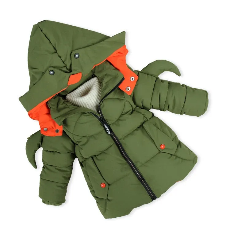 Army Green Children Boys Hooded Coat Parka Big Kids  Winter Overcoat Fashion Boys Jacket Overcoat