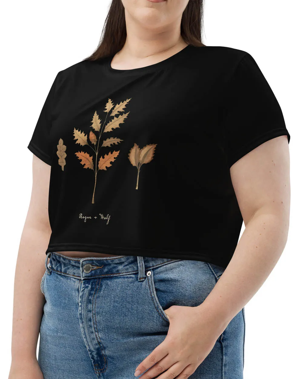 Autumn Memoir Short Sleeve Crop Top - Dark Academia Botanical Green Witch Tee, Gothic Occult Vegan Fashion, Xmas Goth Gifts