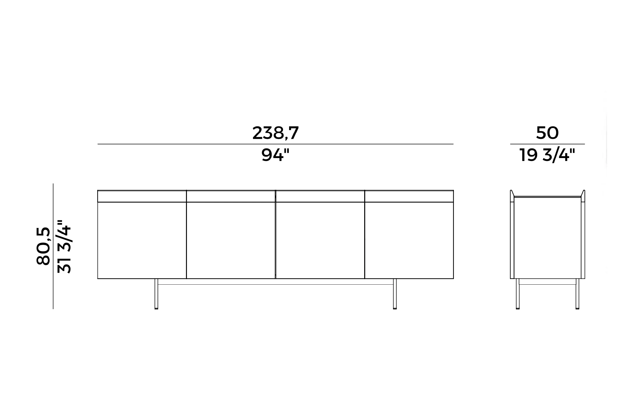 Avant - Sideboard with Bronzed Brass Base and Ash or Canaletto Walnut Frame 4 doors (884/MB1)