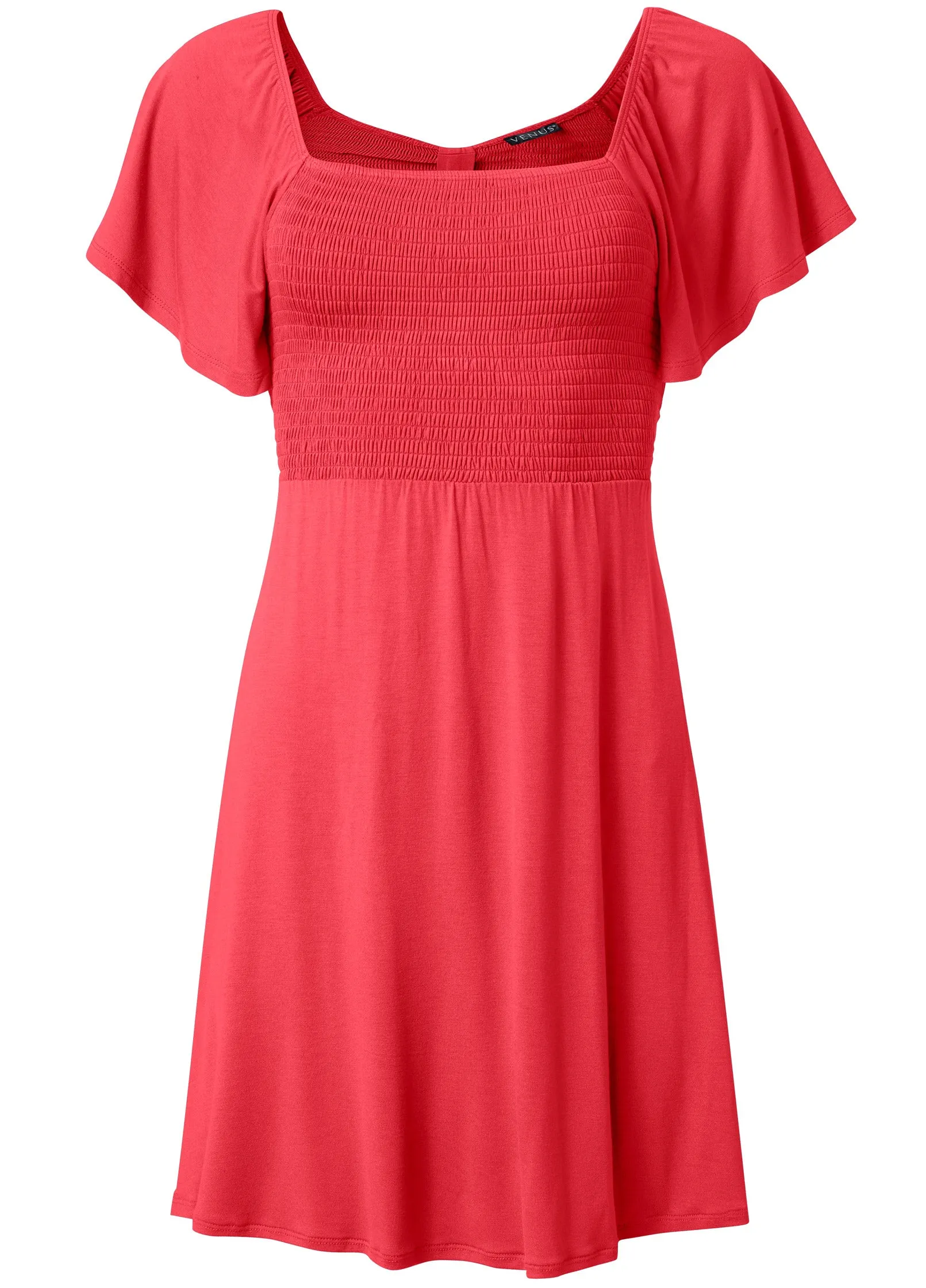 Back Cutout Smocked Dress - Red